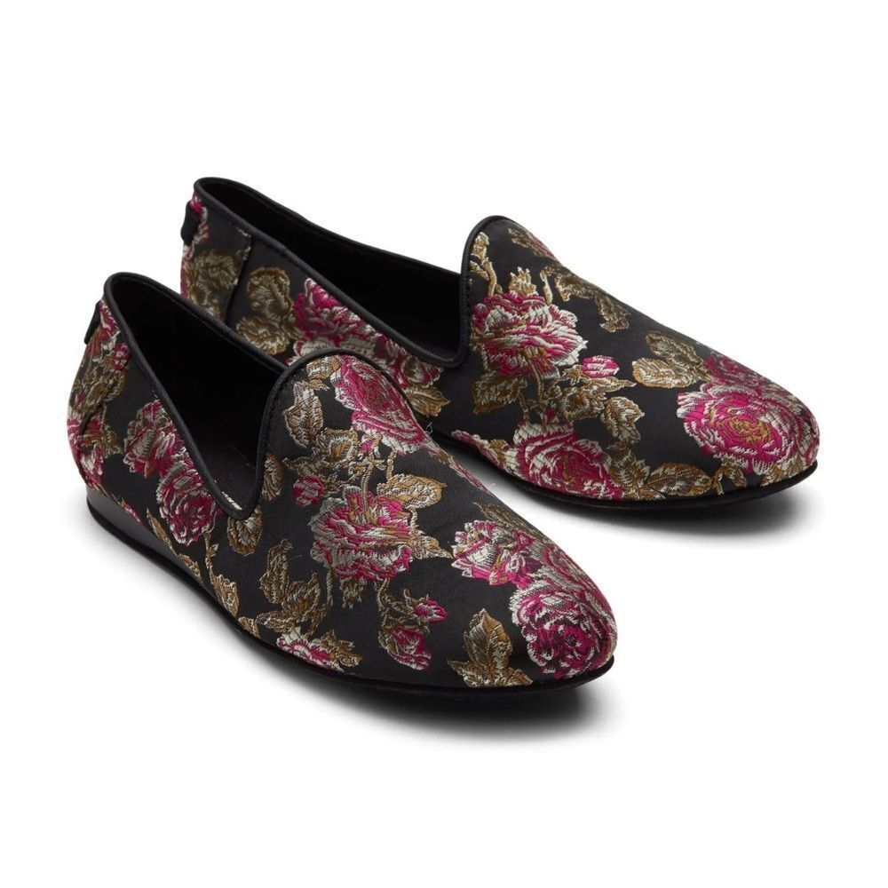 Toms Women's Black Metallic Roses Darcy Flats